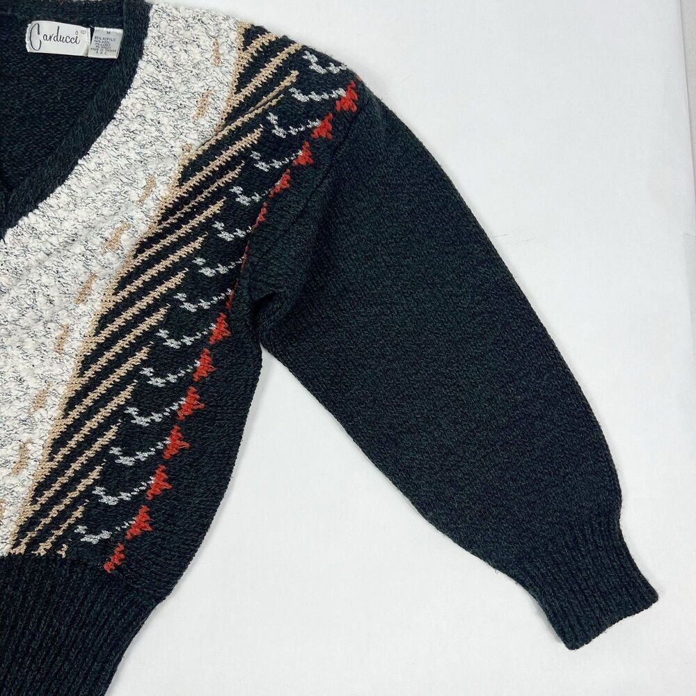 Vintage 80s Carducci Womens Wool Blend Sweater Black Gold Silver Metallic Medium - Picture 5 of 10